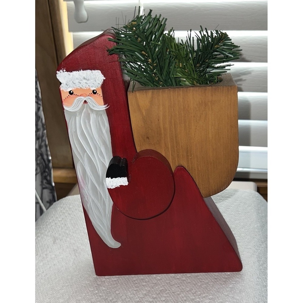 Handmade Wooden Christmas‎ Santa With Bag Decoration 11.5"x6.25"x3" Holiday